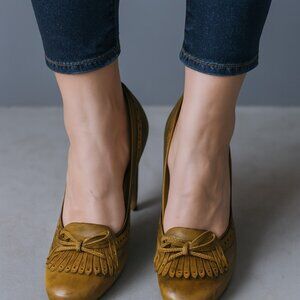 Nine West Oksana Brown Brogue Kiltie Pumps Heels 8M Leather 3.25" Vintage Style